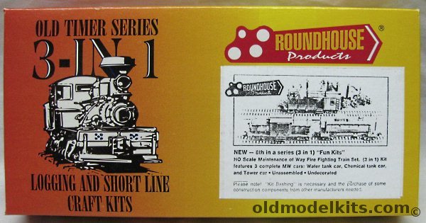 Roundhouse HO Fire Fighting Train Set - Includes Maintenance of Way Water Tank Car / Chemical Car / Tower Car, 1507 plastic model kit